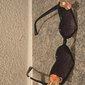 Heart-Shaped Black Sunglasses with Bear Accents Nwt